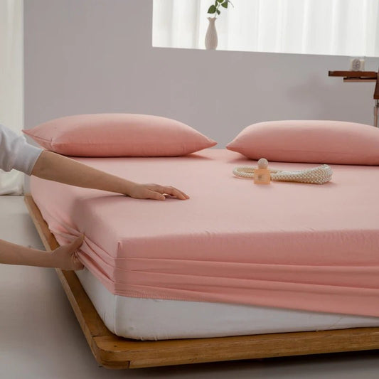 SaneShoppe - Soft Cotton Fitted Sheet Single Double King Queen Size Mattress Cover with Elastic Band Bed Sheet Bed Linens 100/120/150/180/200