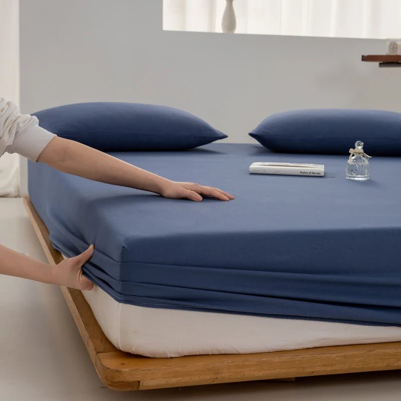 SaneShoppe - Soft Cotton Fitted Sheet Single Double King Queen Size Mattress Cover with Elastic Band Bed Sheet Bed Linens 100/120/150/180/200