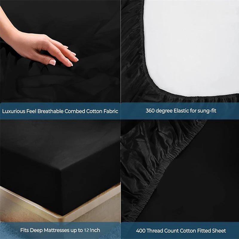 SaneShoppe - Soft Cotton Fitted Sheet Single Double King Queen Size Mattress Cover with Elastic Band Bed Sheet Bed Linens 100/120/150/180/200