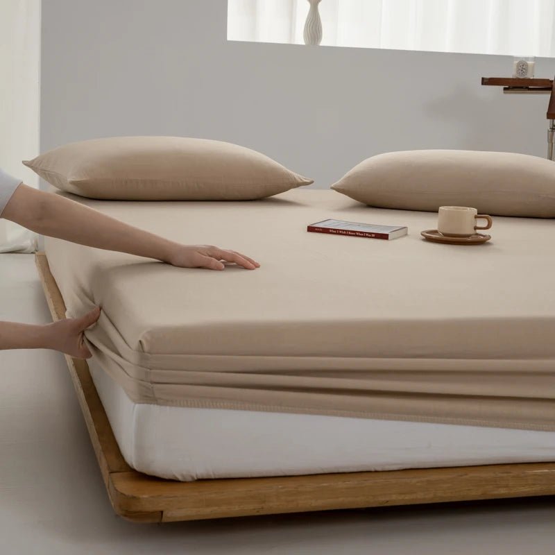 SaneShoppe - Soft Cotton Fitted Sheet Single Double King Queen Size Mattress Cover with Elastic Band Bed Sheet Bed Linens 100/120/150/180/200
