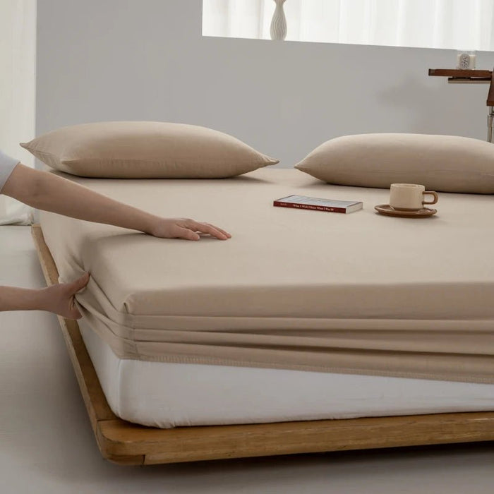 SaneShoppe - Soft Cotton Fitted Sheet Single Double King Queen Size Mattress Cover with Elastic Band Bed Sheet Bed Linens 100/120/150/180/200