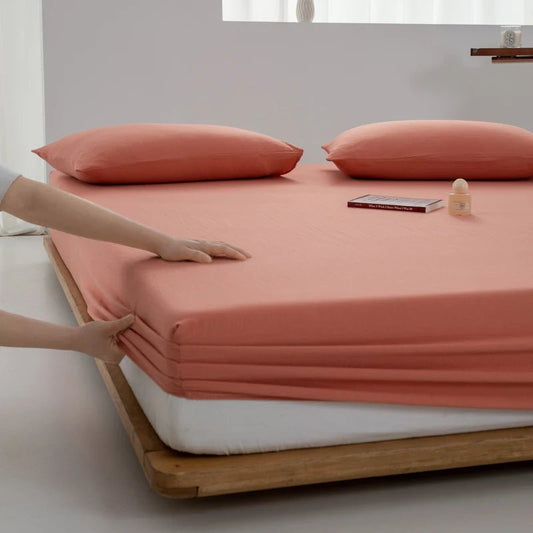 SaneShoppe - Soft Cotton Fitted Sheet Single Double King Queen Size Mattress Cover with Elastic Band Bed Sheet Bed Linens 100/120/150/180/200