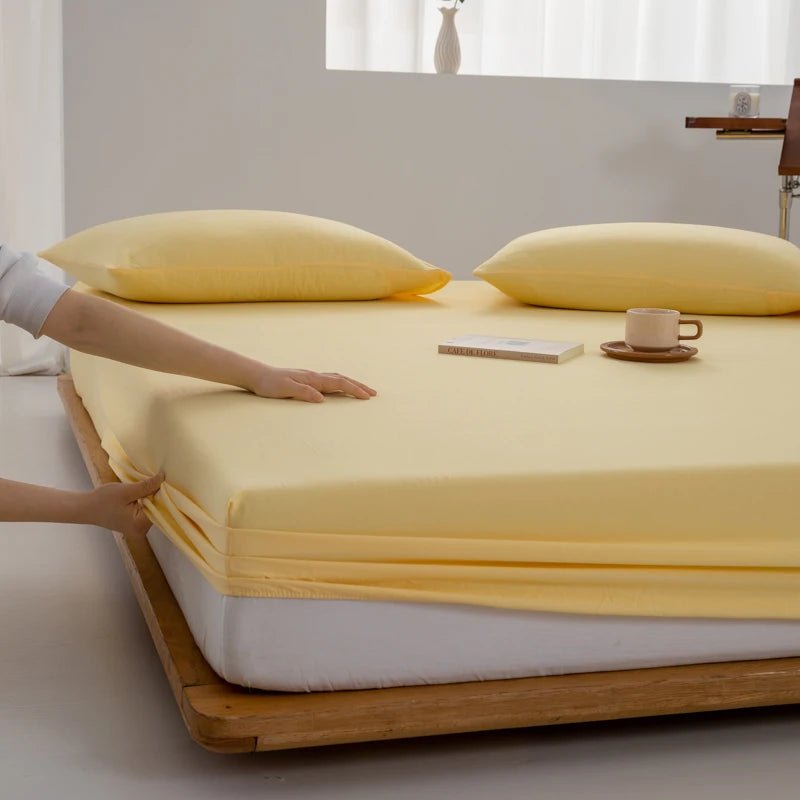 SaneShoppe - Soft Cotton Fitted Sheet Single Double King Queen Size Mattress Cover with Elastic Band Bed Sheet Bed Linens 100/120/150/180/200