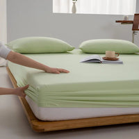 SaneShoppe - Soft Cotton Fitted Sheet Single Double King Queen Size Mattress Cover with Elastic Band Bed Sheet Bed Linens 100/120/150/180/200