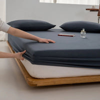 SaneShoppe - Soft Cotton Fitted Sheet Single Double King Queen Size Mattress Cover with Elastic Band Bed Sheet Bed Linens 100/120/150/180/200