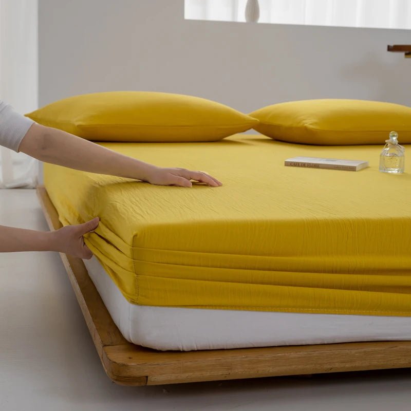 SaneShoppe - Soft Cotton Fitted Sheet Single Double King Queen Size Mattress Cover with Elastic Band Bed Sheet Bed Linens 100/120/150/180/200