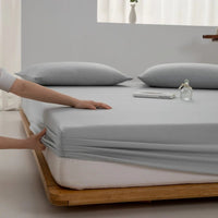 SaneShoppe - Soft Cotton Fitted Sheet Single Double King Queen Size Mattress Cover with Elastic Band Bed Sheet Bed Linens 100/120/150/180/200