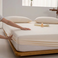 SaneShoppe - Soft Cotton Fitted Sheet Single Double King Queen Size Mattress Cover with Elastic Band Bed Sheet Bed Linens 100/120/150/180/200