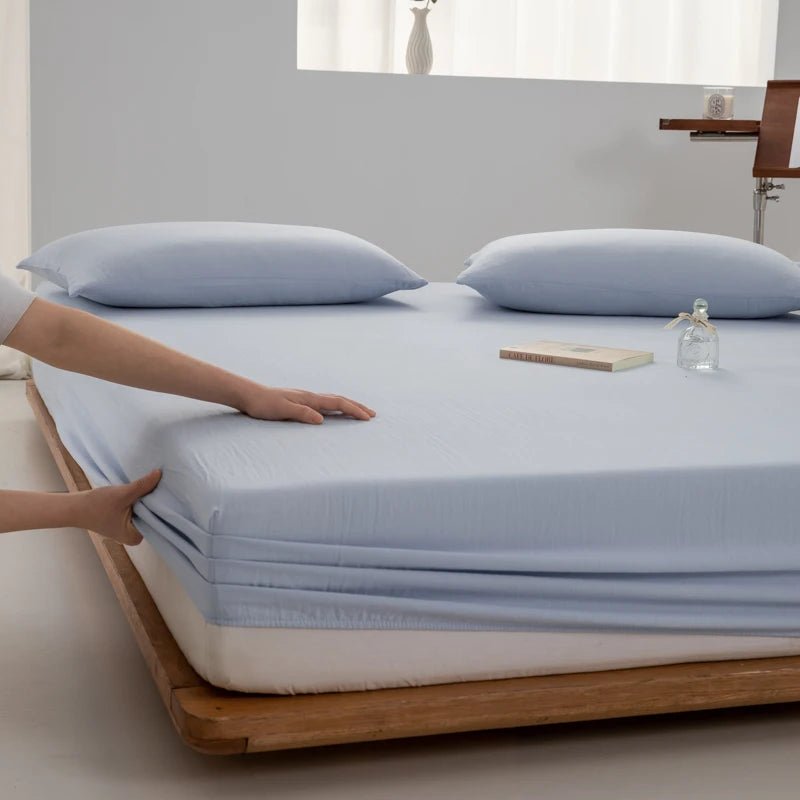 SaneShoppe - Soft Cotton Fitted Sheet Single Double King Queen Size Mattress Cover with Elastic Band Bed Sheet Bed Linens 100/120/150/180/200