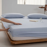 SaneShoppe - Soft Cotton Fitted Sheet Single Double King Queen Size Mattress Cover with Elastic Band Bed Sheet Bed Linens 100/120/150/180/200