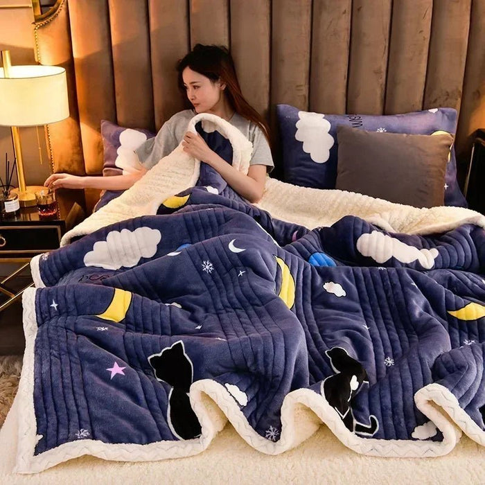 SaneShoppe - Soft Fluffy Warm Winter Blanket Thicken Lamb's Wool Autumn Warmth Blankets for Bed Milk Velvet Comfortable Sofa Blanket Throw