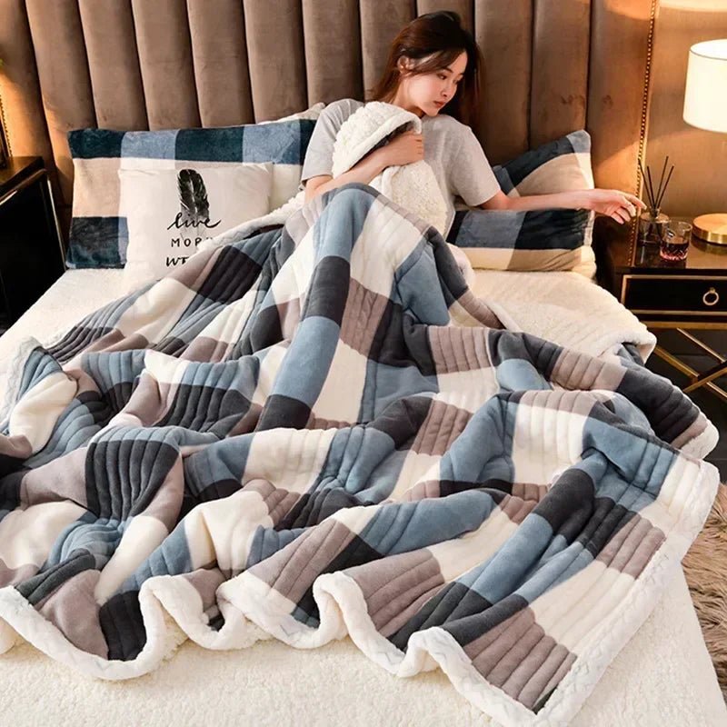 SaneShoppe - Soft Fluffy Warm Winter Blanket Thicken Lamb's Wool Autumn Warmth Blankets for Bed Milk Velvet Comfortable Sofa Blanket Throw