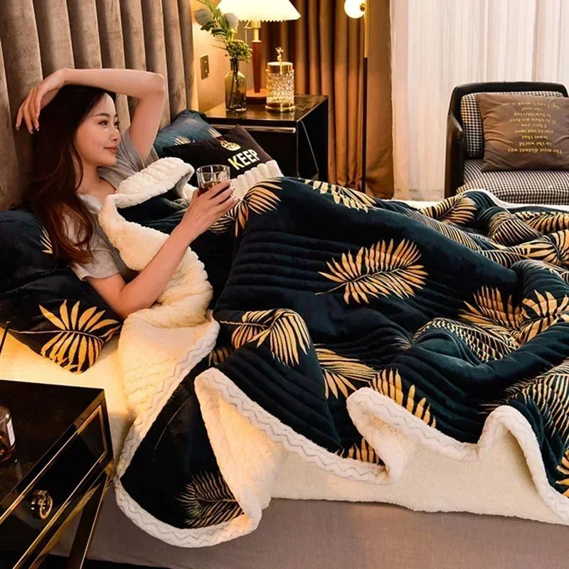 SaneShoppe - Soft Fluffy Warm Winter Blanket Thicken Lamb's Wool Autumn Warmth Blankets for Bed Milk Velvet Comfortable Sofa Blanket Throw