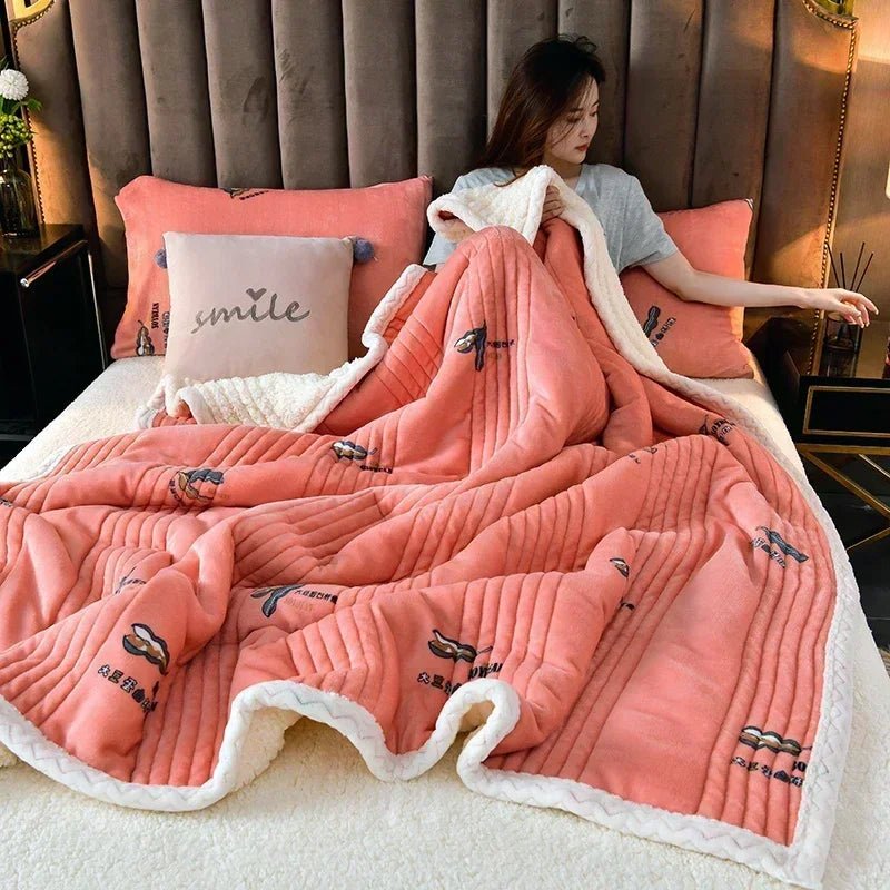 SaneShoppe - Soft Fluffy Warm Winter Blanket Thicken Lamb's Wool Autumn Warmth Blankets for Bed Milk Velvet Comfortable Sofa Blanket Throw