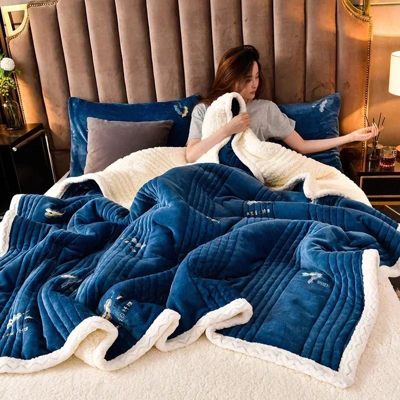 SaneShoppe - Soft Fluffy Warm Winter Blanket Thicken Lamb's Wool Autumn Warmth Blankets for Bed Milk Velvet Comfortable Sofa Blanket Throw