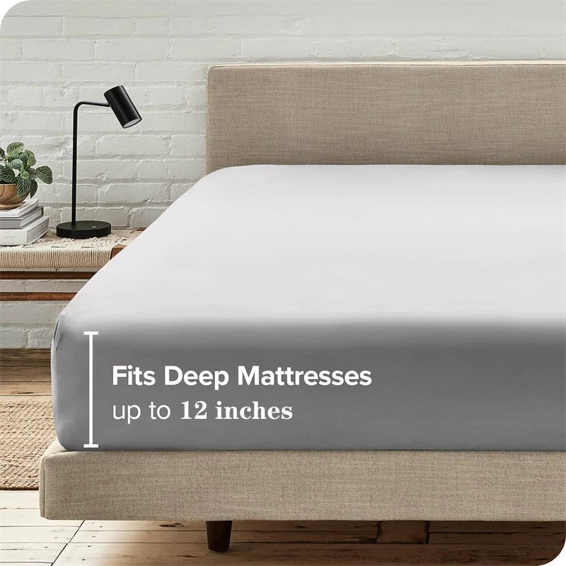 SaneShoppe-Luxury Egyptian Cotton Fitted Bed Sheet 400TC Mattress Cover with Elastic Bands