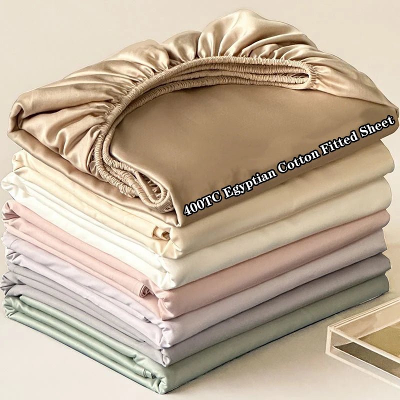 SaneShoppe-Luxury Egyptian Cotton Fitted Bed Sheet 400TC Mattress Cover with Elastic Bands