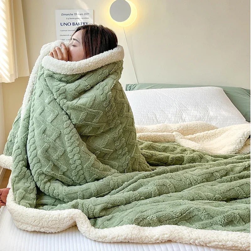 SaneShoppe - Soft Woolen Blanket for Bedding and Sofa, Warm Lamb Velvet Flannel Cover Blanket for Office, Air Conditioning and Nap