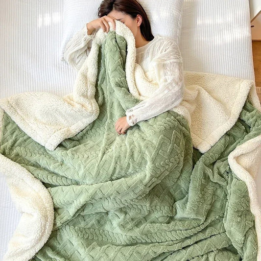 SaneShoppe-Cozy Wool Blanket for Bed and Couch, Plush Lamb Velvet Throw for Office, Home, and Travel