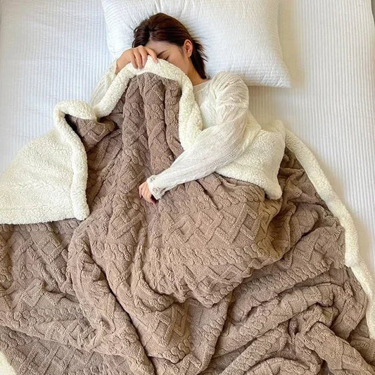SaneShoppe-Cozy Wool Blanket for Bed and Couch, Plush Lamb Velvet Throw for Office, Home, and Travel