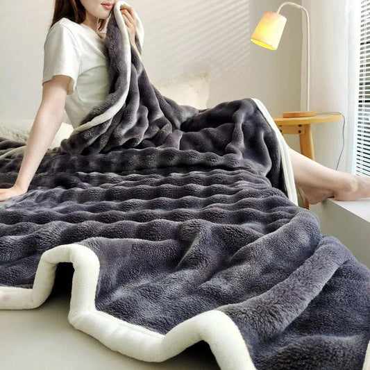SaneShoppe - Solid Color Flannel Rabbit Fur Blanket Nap Cover Blanket Soft Sofa Blanket Coral Fleece Cover For Bedroom Manufacturer Wholesale
