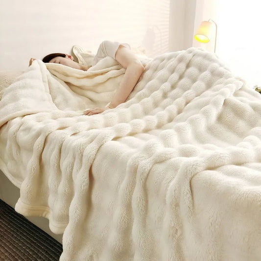 SaneShoppe - Solid Color Flannel Rabbit Fur Blanket Nap Cover Blanket Soft Sofa Blanket Coral Fleece Cover For Bedroom Manufacturer Wholesale