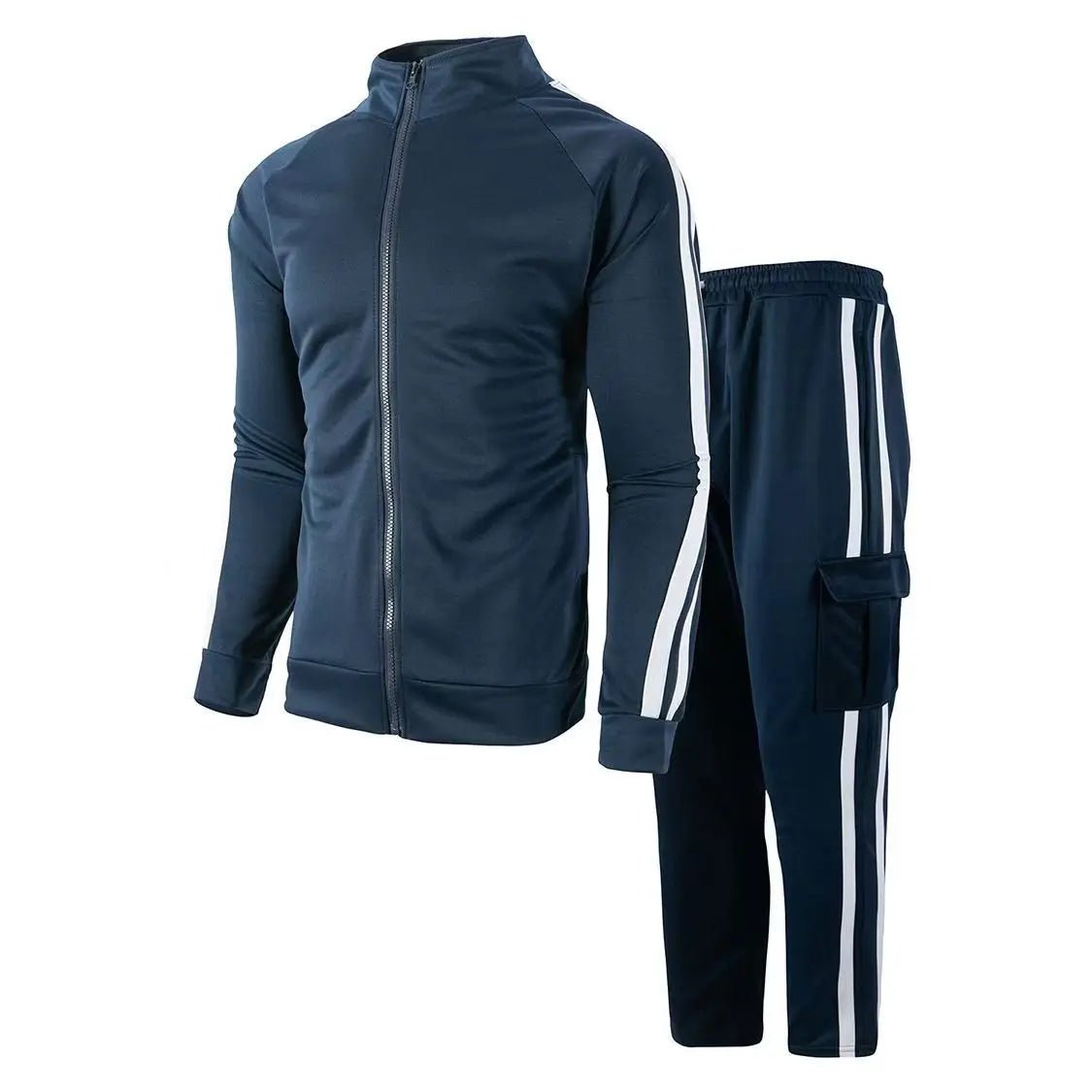 SaneShoppe - Spring and Autumn Men's Cardigan Striped Stand up Collar Sports Set Outdoor Jogging Cycling Mountaineering Two Piece Set