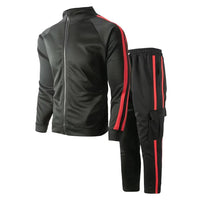 SaneShoppe - Spring and Autumn Men's Cardigan Striped Stand up Collar Sports Set Outdoor Jogging Cycling Mountaineering Two Piece Set