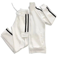 SaneShoppe - Spring and Autumn Men's Cardigan Striped Stand up Collar Sports Set Outdoor Jogging Cycling Mountaineering Two Piece Set