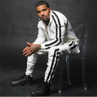 SaneShoppe - Spring and Autumn Men's Cardigan Striped Stand up Collar Sports Set Outdoor Jogging Cycling Mountaineering Two Piece Set