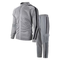 SaneShoppe - Spring and Autumn Men's Cardigan Striped Stand up Collar Sports Set Outdoor Jogging Cycling Mountaineering Two Piece Set