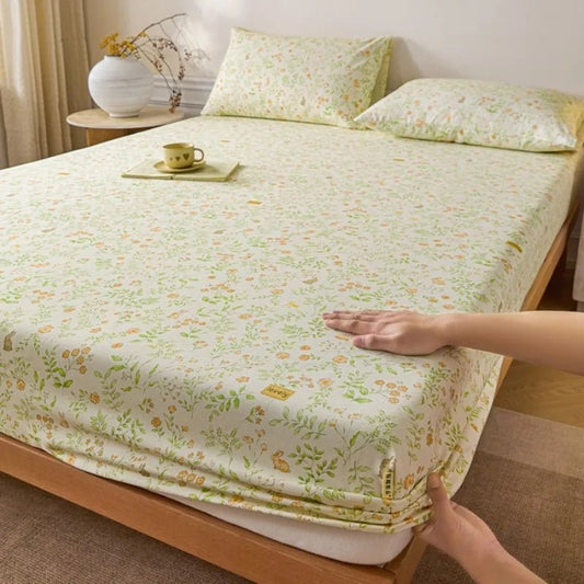 SaneShoppe-Printed Coarse Cloth 3-Piece Fitted Sheet Set - Four Seasons