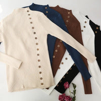 SaneShoppe - Spring Autumn Mock Neck Skinny Elastic Knitted Shirt Women Pullover Sweater Tops Female Long Sleeve Slim Knit Shirts Knitwear