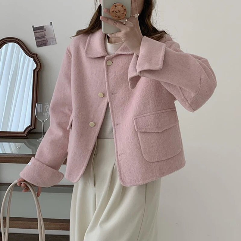 SaneShoppe-Short Double-Faced Wool Coat with Pockets for Women - Stylish Commuter Fashion