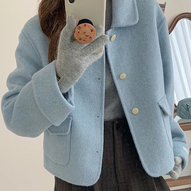 SaneShoppe-Short Double-Faced Wool Coat with Pockets for Women - Stylish Commuter Fashion