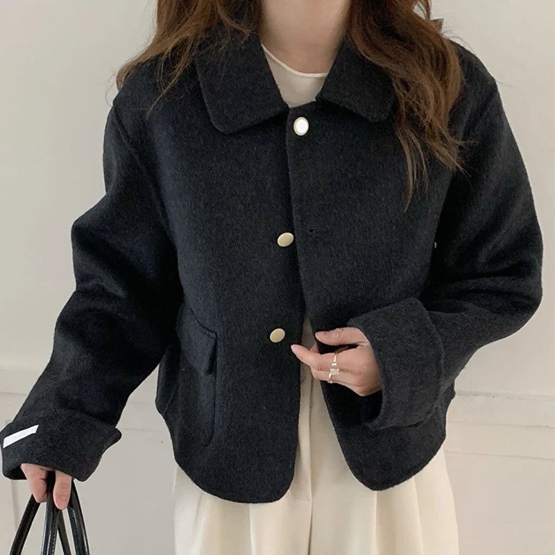 SaneShoppe-Short Double-Faced Wool Coat with Pockets for Women - Stylish Commuter Fashion