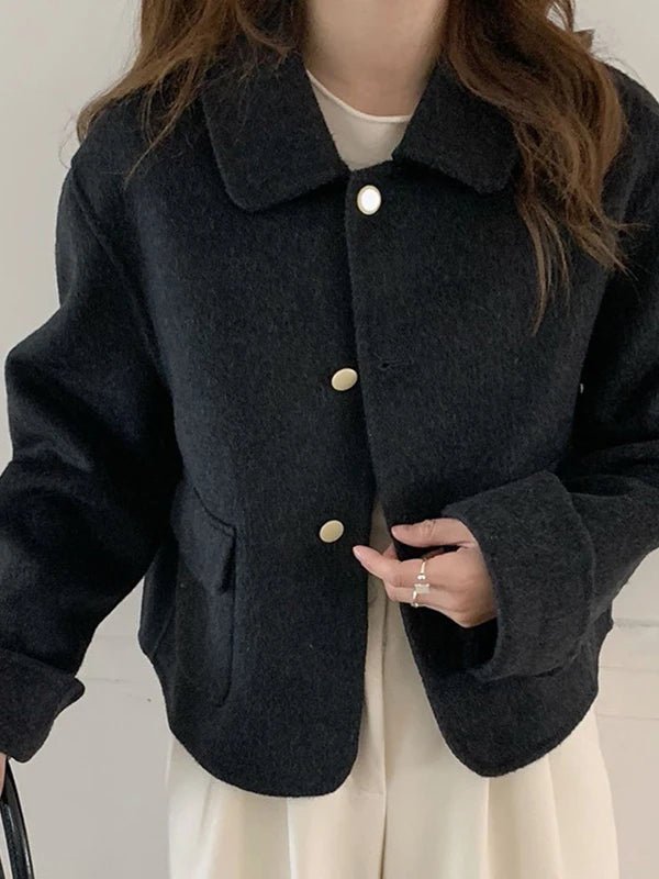 SaneShoppe-Short Double-Faced Wool Coat with Pockets for Women - Stylish Commuter Fashion