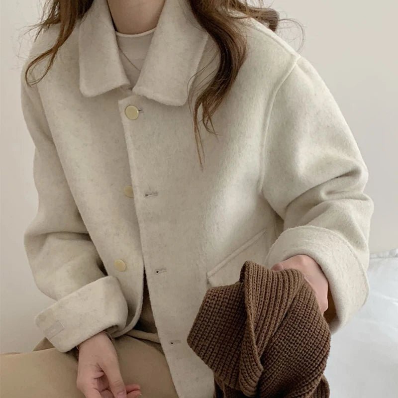 SaneShoppe-Short Double-Faced Wool Coat with Pockets for Women - Stylish Commuter Fashion
