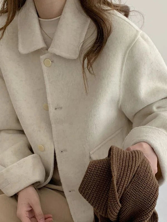 SaneShoppe-Short Double-Faced Wool Coat with Pockets for Women - Stylish Commuter Fashion