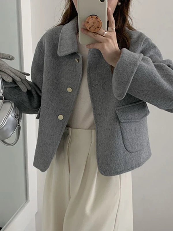 SaneShoppe-Short Double-Faced Wool Coat with Pockets for Women - Stylish Commuter Fashion