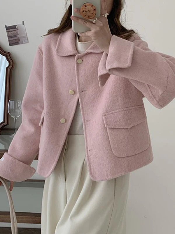 SaneShoppe-Short Double-Faced Wool Coat with Pockets for Women - Stylish Commuter Fashion