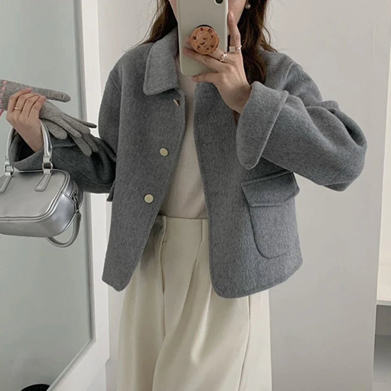 SaneShoppe-Short Double-Faced Wool Coat with Pockets for Women - Stylish Commuter Fashion