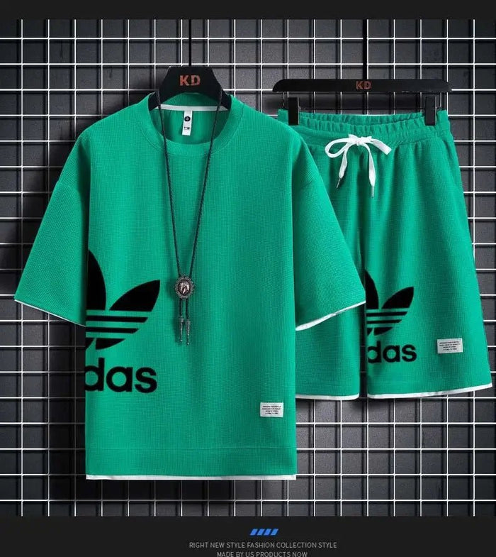 SaneShoppe - Summer 2025 New Men's pullover sportswear Set, fashionable basketball men's casual short - sleeved T-shirt + shorts two - piece set