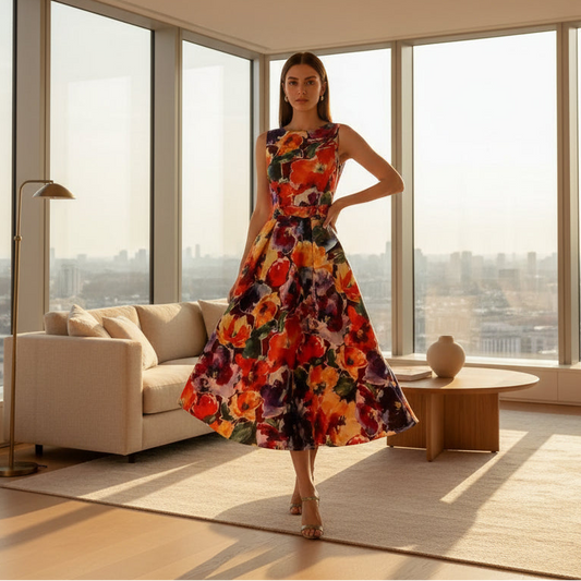 SaneShoppe - Summer Elegant Women's Banquet Evening Dress Slim Fit Style A - line Sleeveless Women's Flower Print Plus Size Dress