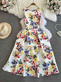 SaneShoppe - Summer Elegant Women's Banquet Evening Dress Slim Fit Style A - line Sleeveless Women's Flower Print Plus Size Dress