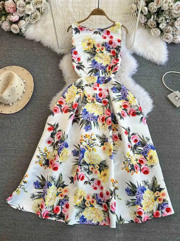 SaneShoppe - Summer Elegant Women's Banquet Evening Dress Slim Fit Style A - line Sleeveless Women's Flower Print Plus Size Dress