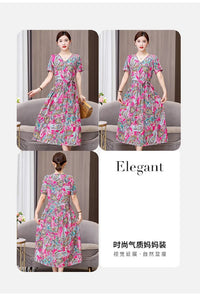 SaneShoppe - Summer women dresses casual V - neck print vintage short sleeve Ladies Clothing 2025 Womens Clothes Sundresses