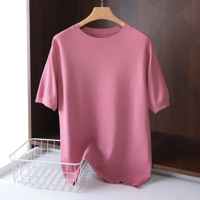 SaneShoppe - Superfine Merino Wool T Shirt Men's Knitted O - neck Breathable Thin Cashmer Short Sleeve Tee Solid Color Tops