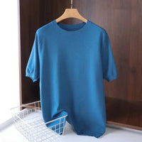 SaneShoppe - Superfine Merino Wool T Shirt Men's Knitted O - neck Breathable Thin Cashmer Short Sleeve Tee Solid Color Tops