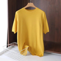 SaneShoppe - Superfine Merino Wool T Shirt Men's Knitted O - neck Breathable Thin Cashmer Short Sleeve Tee Solid Color Tops